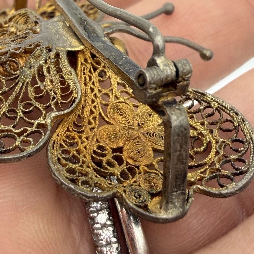 Antique Silver Filigree Butterfly Brooch Pin From Estate Read